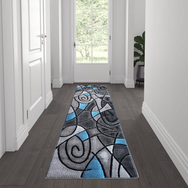 Blue,2' x 7' |#| Abstract Design Hallway Runner Accent Rug - Blue and Gray - 2' x 7'