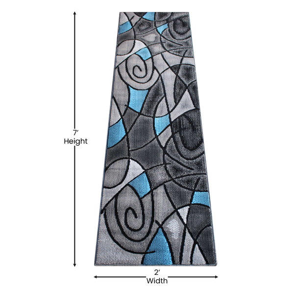 Blue,2' x 7' |#| Abstract Design Hallway Runner Accent Rug - Blue and Gray - 2' x 7'