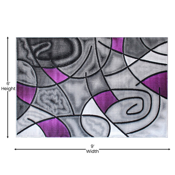 Purple,6' x 9' |#| Modern Olefin Accent Area Rug - Purple & Gray Abstract Pattern - 6' x 9'