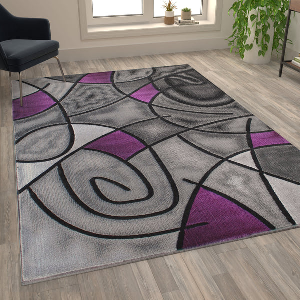 Purple,6' x 9' |#| Modern Olefin Accent Area Rug - Purple & Gray Abstract Pattern - 6' x 9'