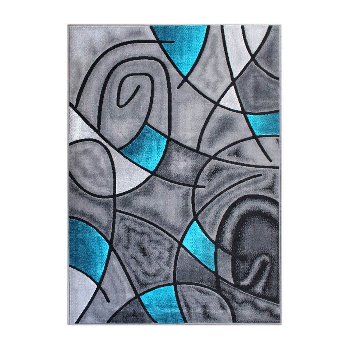 Turquoise,6' x 9' |#| Modern Olefin Accent Area Rug - Turquoise & Gray Abstract Pattern - 6' x 9'