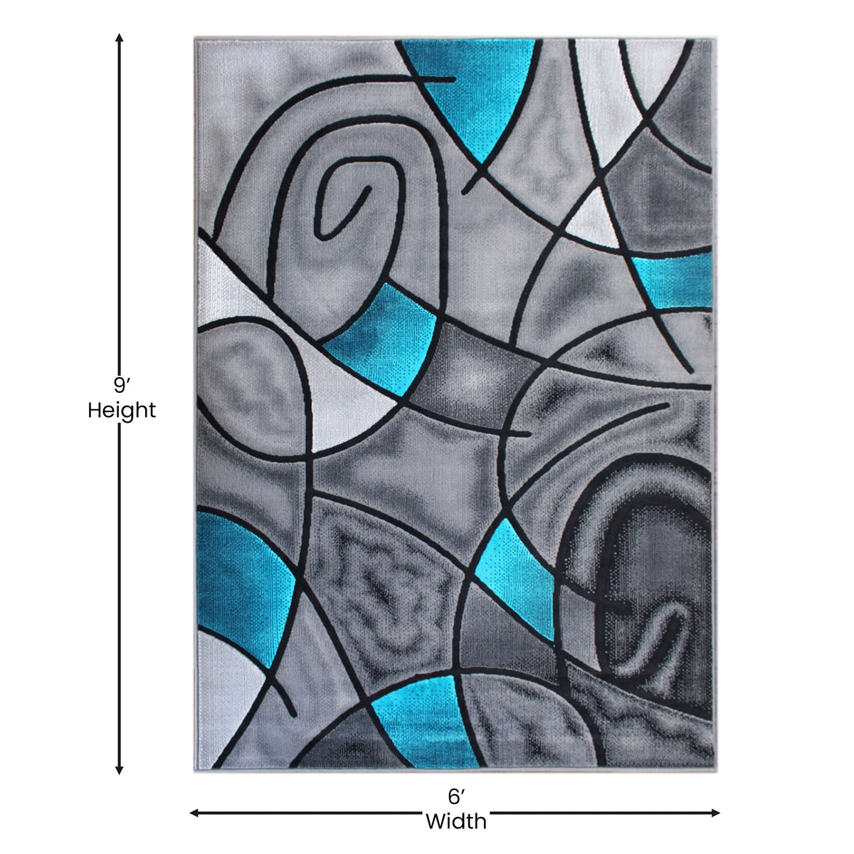 Turquoise,6' x 9' |#| Modern Olefin Accent Area Rug - Turquoise & Gray Abstract Pattern - 6' x 9'