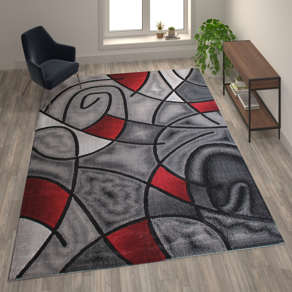 Red,8' x 10' |#| Modern Olefin Accent Area Rug - Red & Gray Abstract Pattern - 8' x 10'