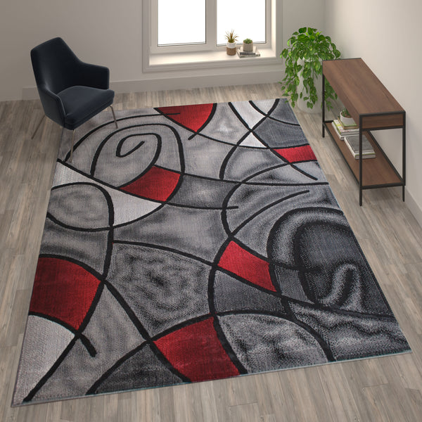 Red,8' x 10' |#| Modern Olefin Accent Area Rug - Red & Gray Abstract Pattern - 8' x 10'