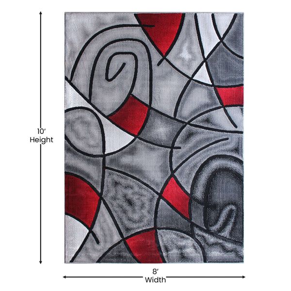 Red,8' x 10' |#| Modern Olefin Accent Area Rug - Red & Gray Abstract Pattern - 8' x 10'