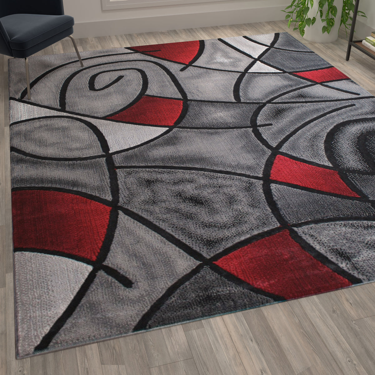 Red,8' x 10' |#| Modern Olefin Accent Area Rug - Red & Gray Abstract Pattern - 8' x 10'