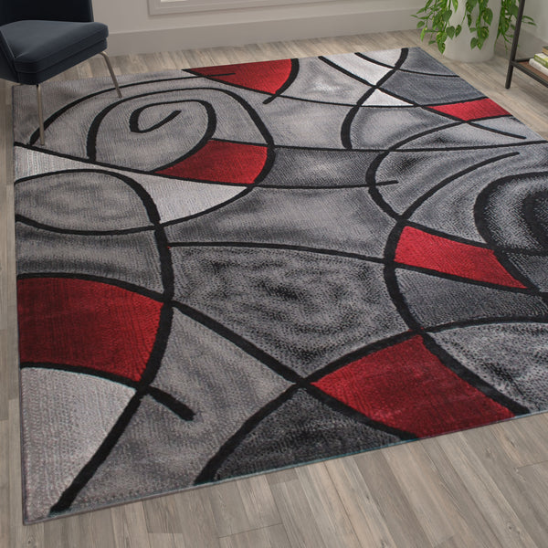 Red,8' x 10' |#| Modern Olefin Accent Area Rug - Red & Gray Abstract Pattern - 8' x 10'