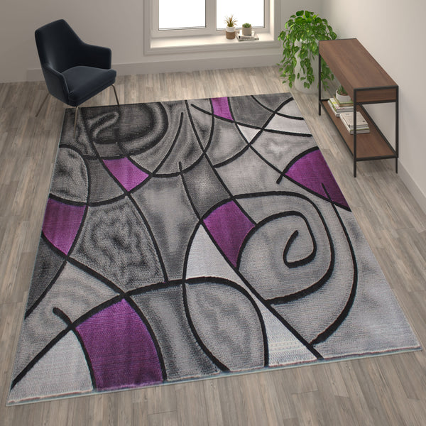 Purple,8' x 10' |#| Modern Olefin Accent Area Rug - Purple & Gray Abstract Pattern - 8' x 10'