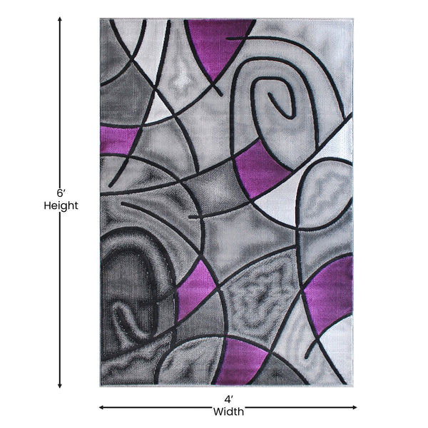 Purple,3' x 5' |#| Modern Olefin Accent Area Rug - Purple & Gray Abstract Pattern - 3' x 5'