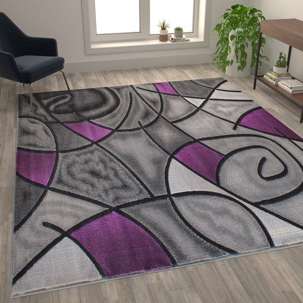 Purple,8' x 10' |#| Modern Olefin Accent Area Rug - Purple & Gray Abstract Pattern - 8' x 10'