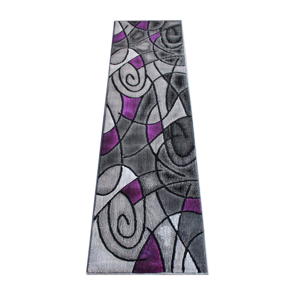 Purple,2' x 7' |#| Abstract Design Hallway Runner Accent Rug - Purple and Gray - 2' x 7'