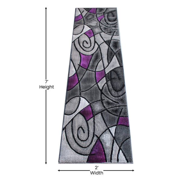 Purple,2' x 7' |#| Abstract Design Hallway Runner Accent Rug - Purple and Gray - 2' x 7'