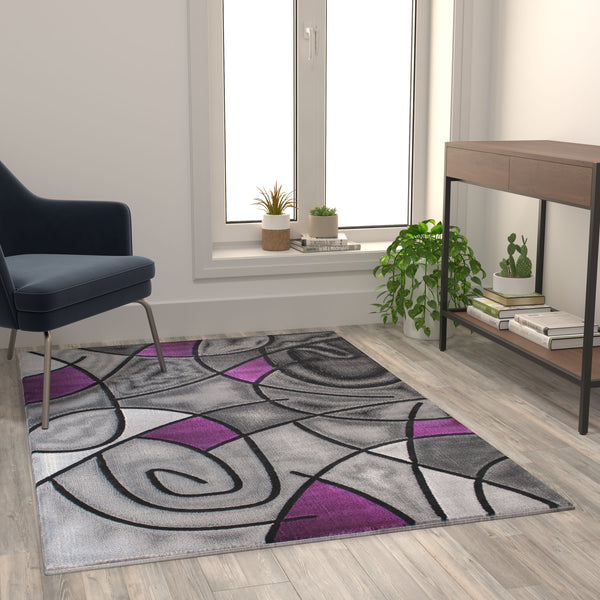 Purple,3' x 5' |#| Modern Olefin Accent Area Rug - Purple & Gray Abstract Pattern - 3' x 5'