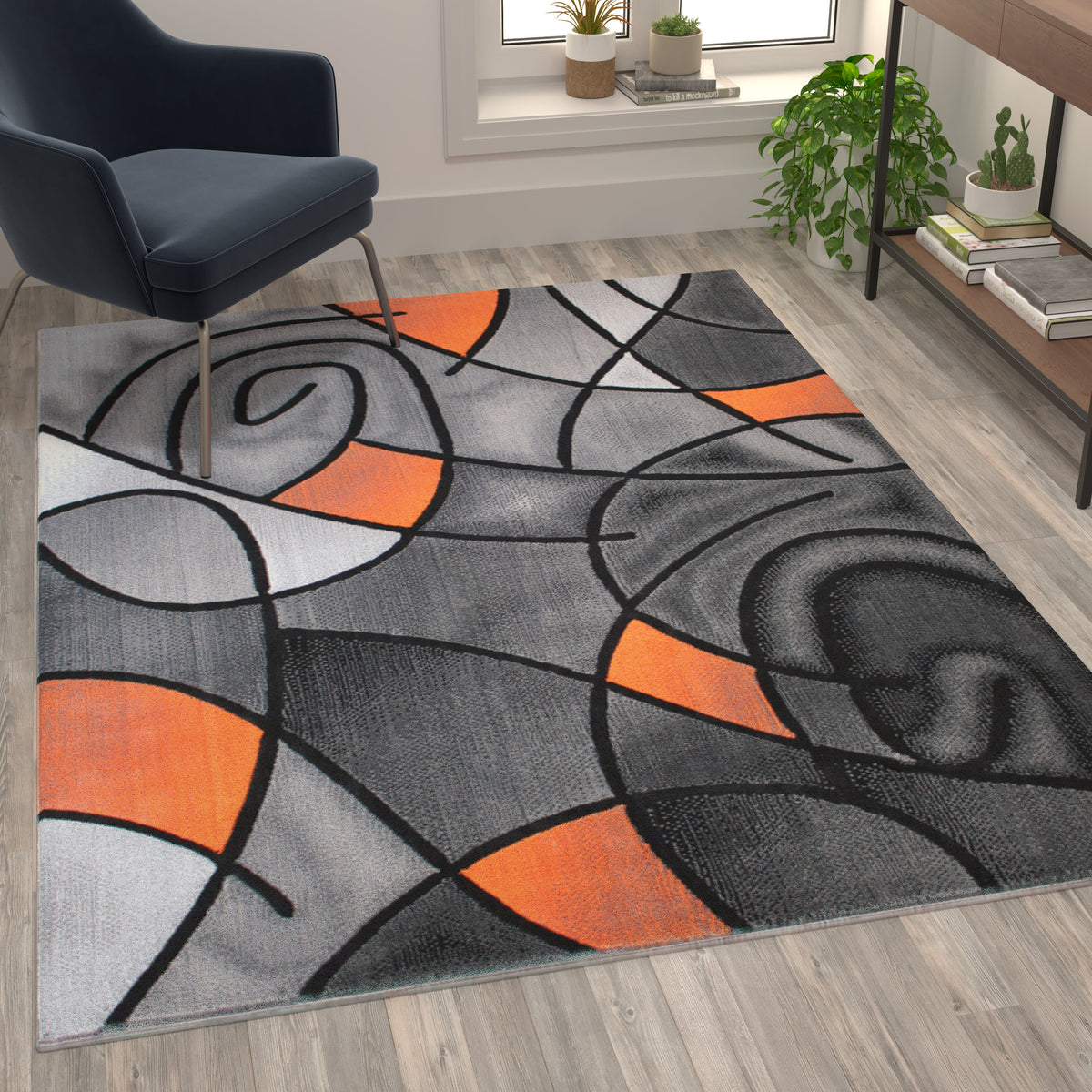 Orange,5' x 7' |#| Modern Olefin Accent Area Rug - Orange & Gray Abstract Pattern - 5' x 7'