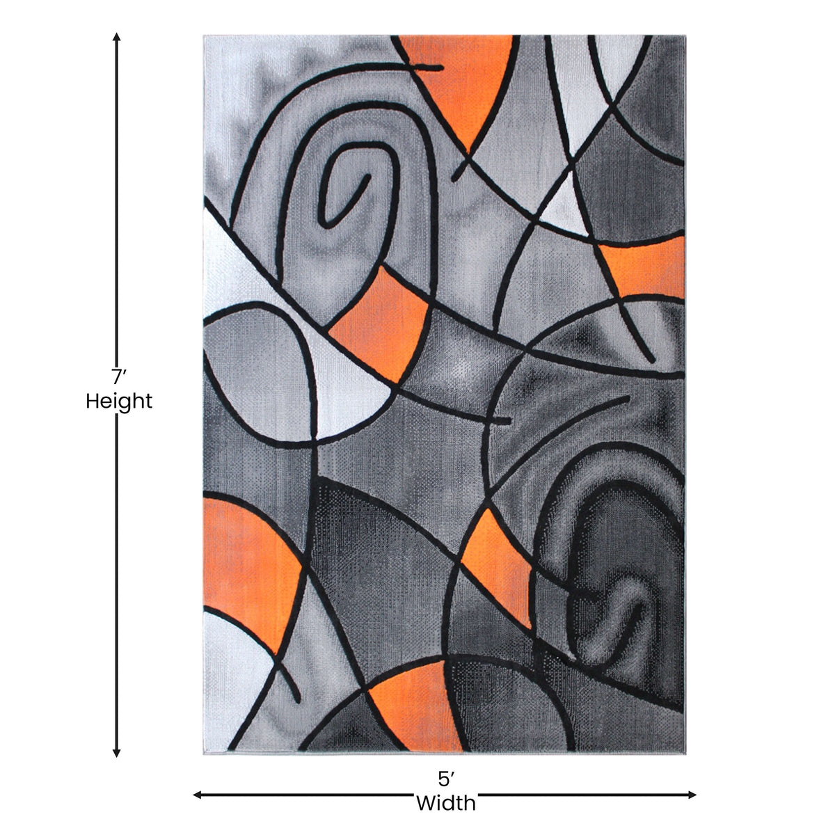 Orange,5' x 7' |#| Modern Olefin Accent Area Rug - Orange & Gray Abstract Pattern - 5' x 7'