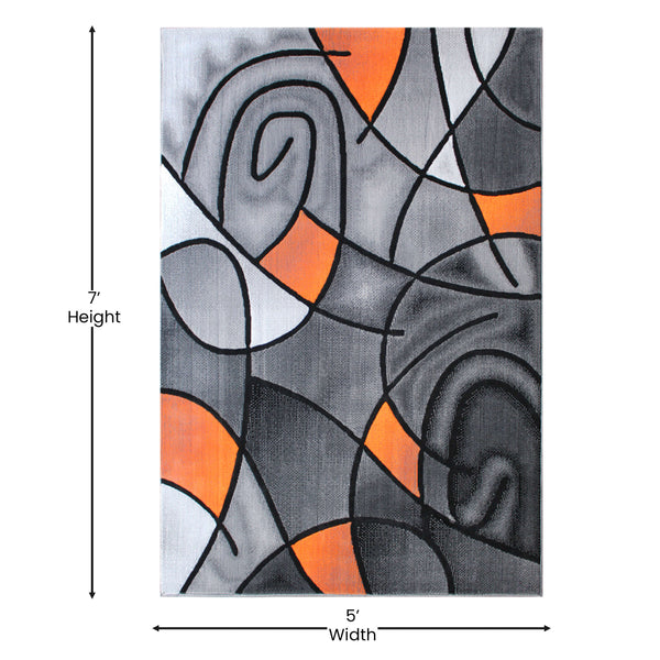 Orange,5' x 7' |#| Modern Olefin Accent Area Rug - Orange & Gray Abstract Pattern - 5' x 7'