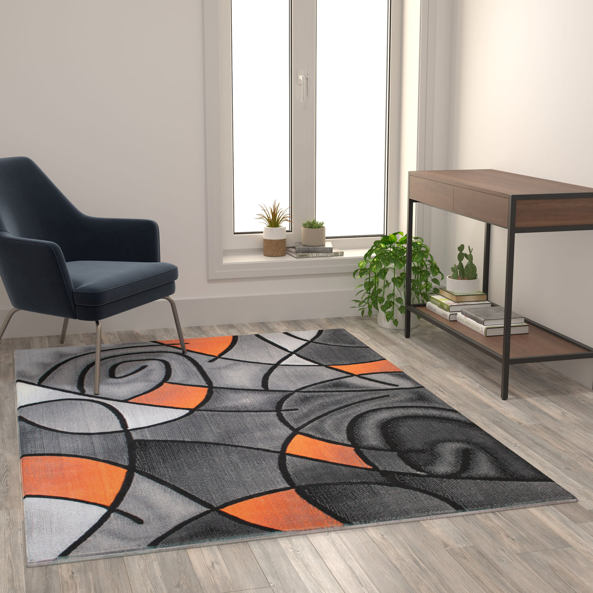 Orange,5' x 7' |#| Modern Olefin Accent Area Rug - Orange & Gray Abstract Pattern - 5' x 7'