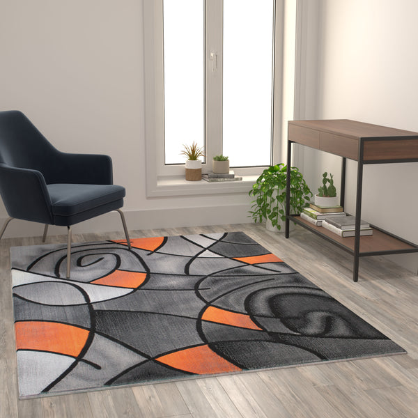 Orange,5' x 7' |#| Modern Olefin Accent Area Rug - Orange & Gray Abstract Pattern - 5' x 7'