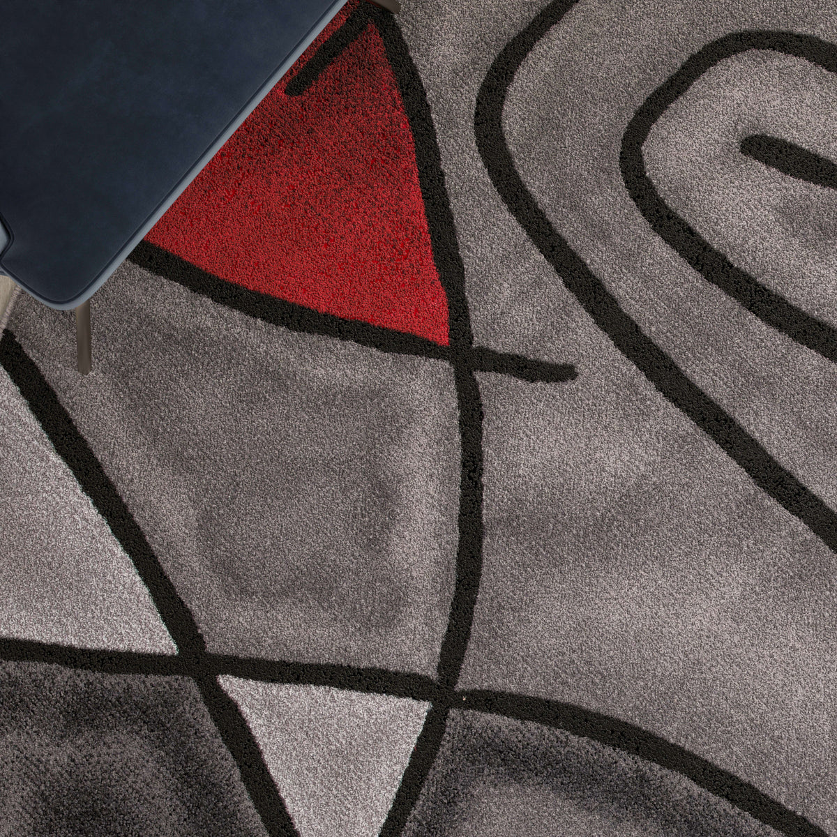 Blue,7' Round |#| Abstract Style Round Accent Area Rug with Red and Gray Design - 7' x 7'