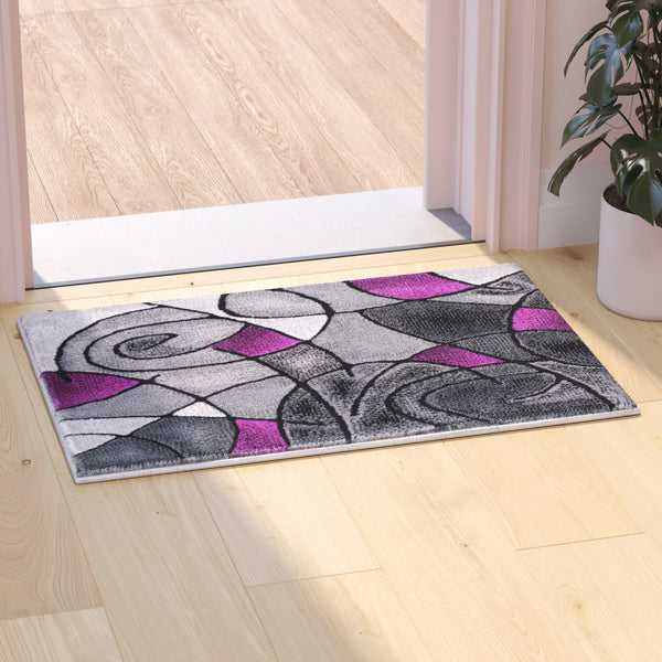 Purple,2' x 3' |#| Abstract Style Design Entryway Accent Rug - Purple & Gray - 2' x 3'