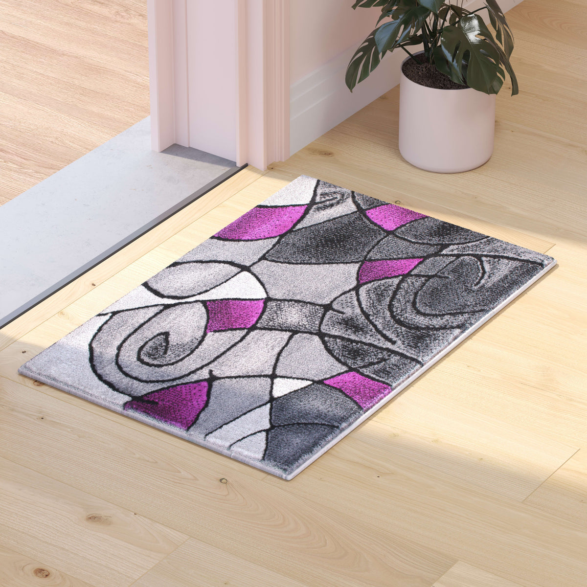 Purple,2' x 3' |#| Abstract Style Design Entryway Accent Rug - Purple & Gray - 2' x 3'
