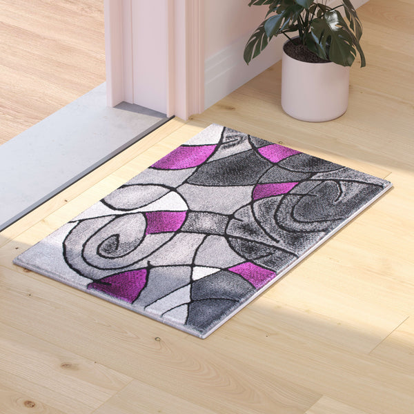 Purple,2' x 3' |#| Abstract Style Design Entryway Accent Rug - Purple & Gray - 2' x 3'