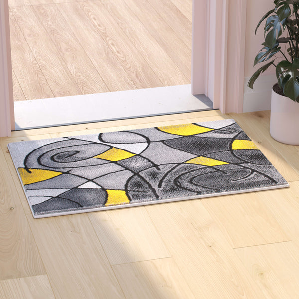 Yellow,2' x 3' |#| Abstract Style Design Entryway Accent Rug - Yellow & Gray - 2' x 3'