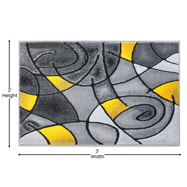 Yellow,2' x 3' |#| Abstract Style Design Entryway Accent Rug - Yellow & Gray - 2' x 3'