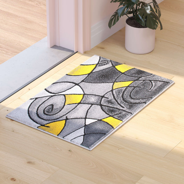 Yellow,2' x 3' |#| Abstract Style Design Entryway Accent Rug - Yellow & Gray - 2' x 3'