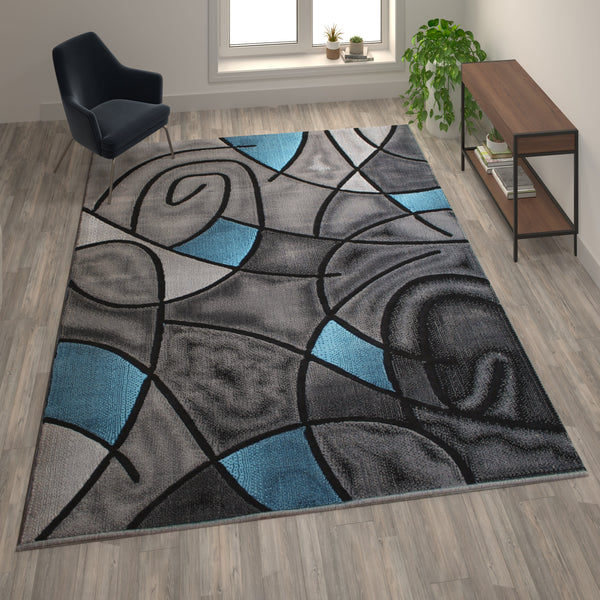 Blue,8' x 10' |#| Modern Olefin Accent Area Rug - Blue & Gray Abstract Pattern - 8' x 10'