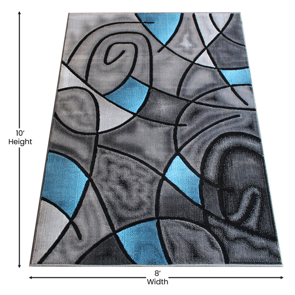 Blue,8' x 10' |#| Modern Olefin Accent Area Rug - Blue & Gray Abstract Pattern - 8' x 10'