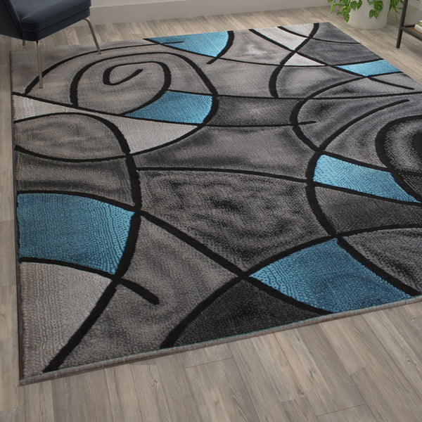 Blue,8' x 10' |#| Modern Olefin Accent Area Rug - Blue & Gray Abstract Pattern - 8' x 10'