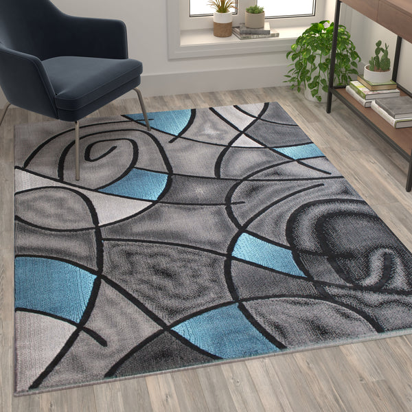 Blue,5' x 7' |#| Modern Olefin Accent Area Rug - Blue & Gray Abstract Pattern - 5' x 7'
