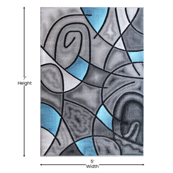 Blue,5' x 7' |#| Modern Olefin Accent Area Rug - Blue & Gray Abstract Pattern - 5' x 7'