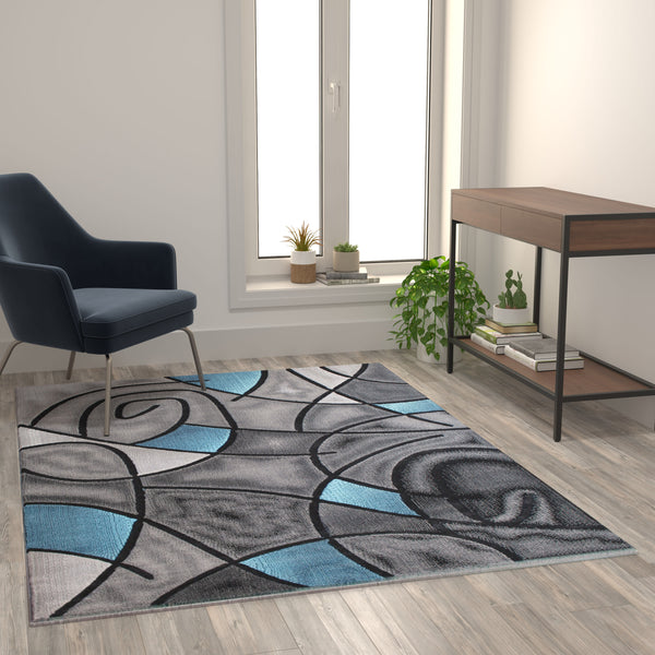 Blue,5' x 7' |#| Modern Olefin Accent Area Rug - Blue & Gray Abstract Pattern - 5' x 7'