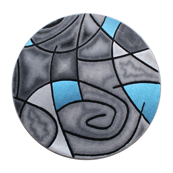 Blue,5' Round |#| Abstract Style Round Accent Area Rug with Blue and Gray Design - 5' x 5'
