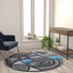 Blue,5' Round |#| Abstract Style Round Accent Area Rug with Blue and Gray Design - 5' x 5'