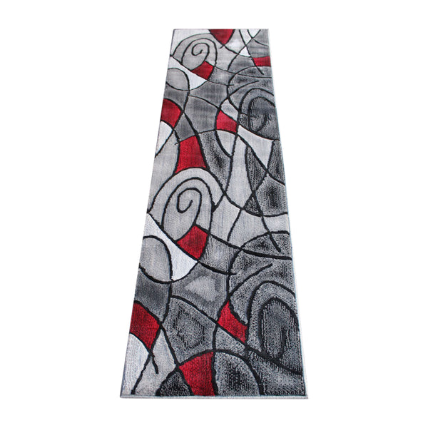 Red,2' x 7' |#| Abstract Design Hallway Runner Accent Rug - Red and Gray - 2' x 7'