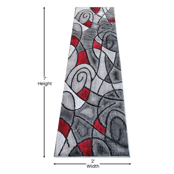 Red,2' x 7' |#| Abstract Design Hallway Runner Accent Rug - Red and Gray - 2' x 7'