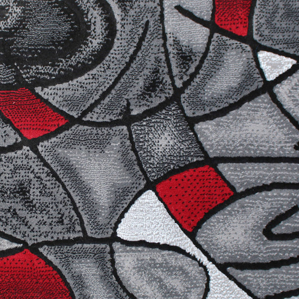 Lava,7' Round |#| Abstract Style Round Accent Area Rug with Red and Gray Design - 7' x 7'