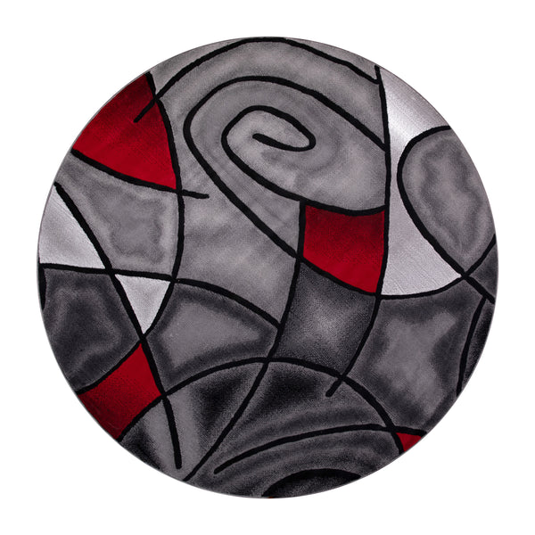 Lava,7' Round |#| Abstract Style Round Accent Area Rug with Red and Gray Design - 7' x 7'