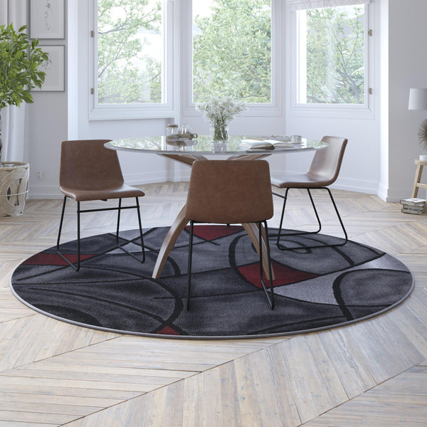 Lava,7' Round |#| Abstract Style Round Accent Area Rug with Red and Gray Design - 7' x 7'