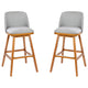 Gray Faux Linen |#| 2 Pack Commercial Walnut Finish Wood Barstools with Nail Trim-Gray Faux Linen