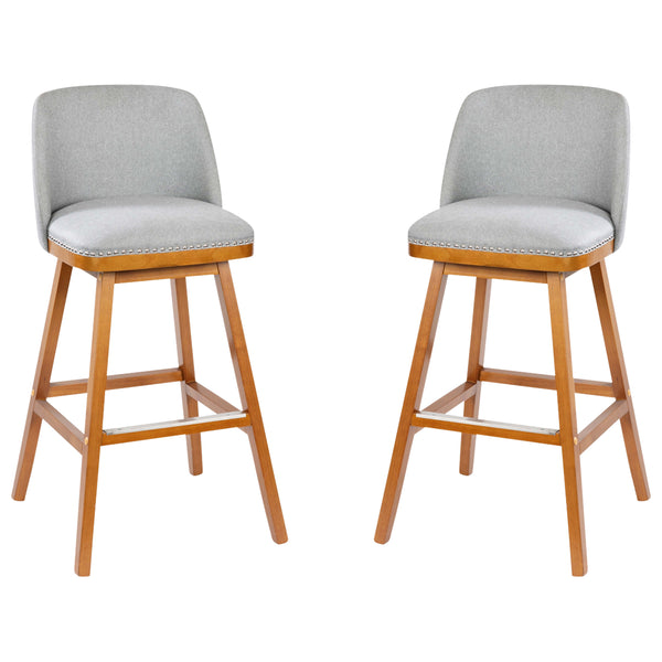Gray Faux Linen |#| 2 Pack Commercial Walnut Finish Wood Barstools with Nail Trim-Gray Faux Linen