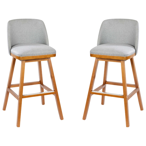 Gray Faux Linen |#| 2 Pack Commercial Walnut Finish Wood Barstools with Nail Trim-Gray Faux Linen