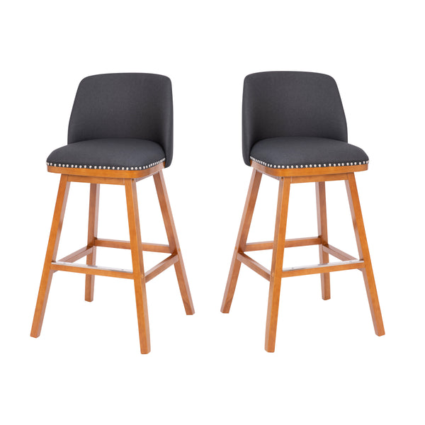 Charcoal Faux Linen |#| 2 Pack Commercial Walnut Finish Wood Barstools - Nail Trim-Charcoal Faux Linen