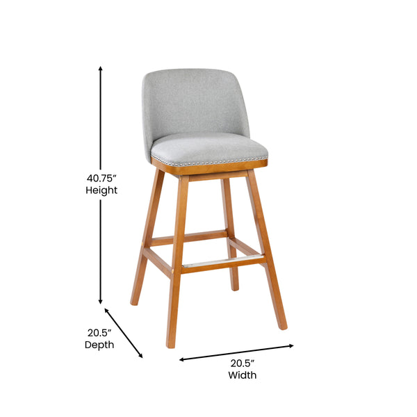 Gray Faux Linen |#| 2 Pack Commercial Walnut Finish Wood Barstools with Nail Trim-Gray Faux Linen