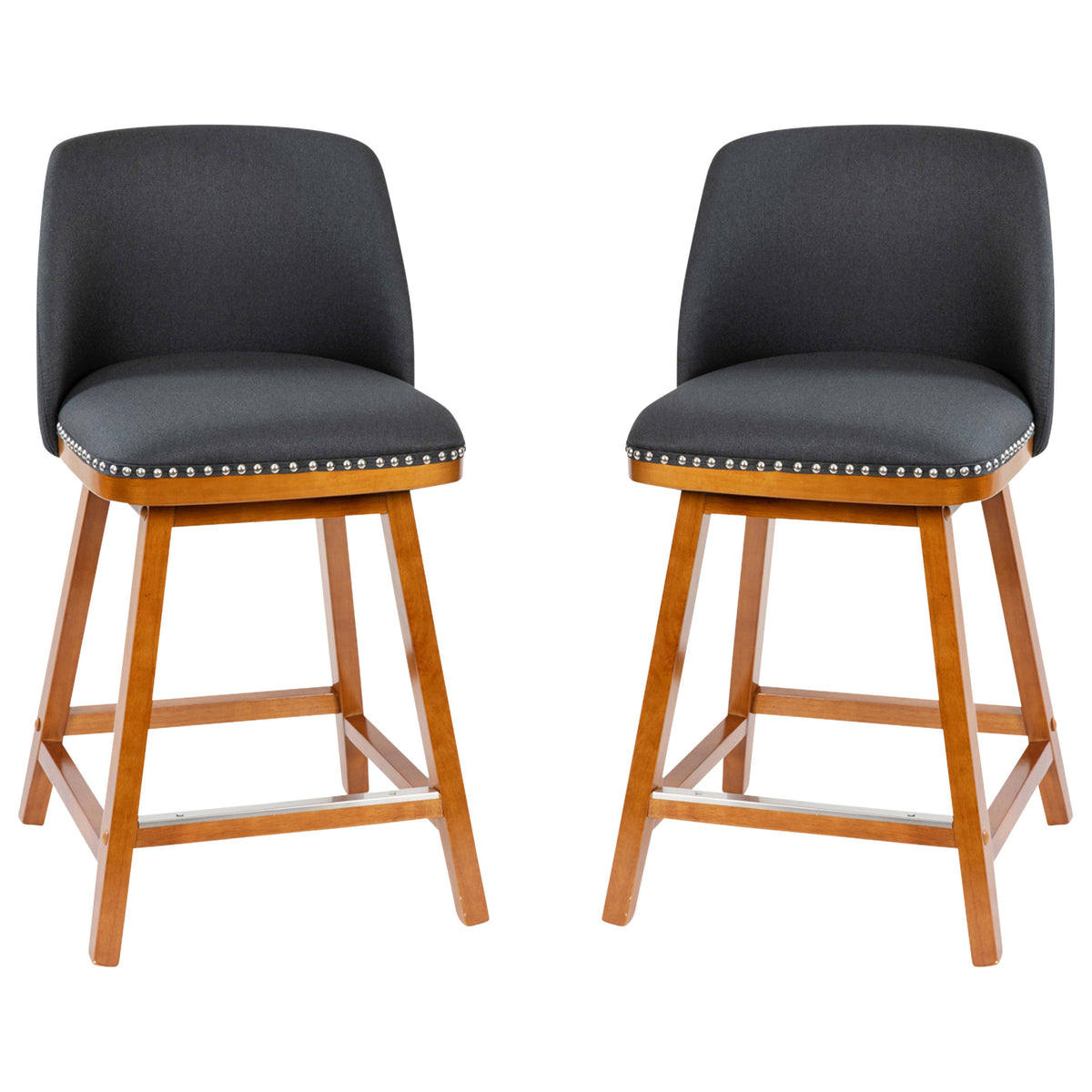 Charcoal Faux Linen |#| 2 Pack Commercial Walnut Finish Wood Counter Stools - Charcoal Faux Linen