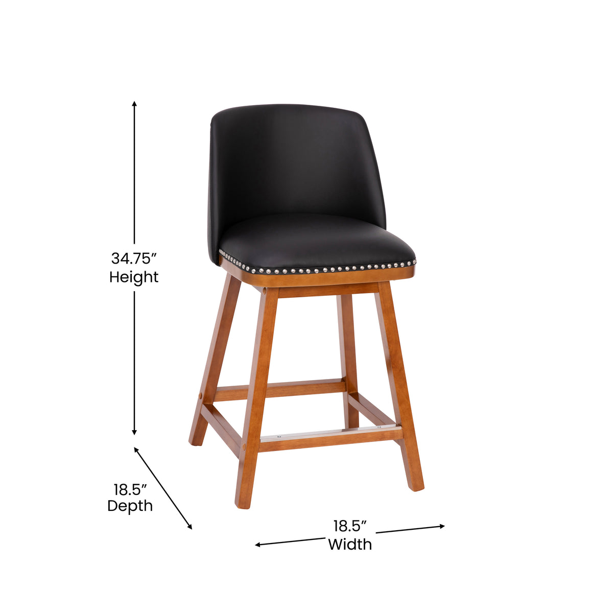 Black LeatherSoft |#| 2 PK Commercial Walnut Finish Wood Counter Stools - Nail Trim-Black LeatherSoft