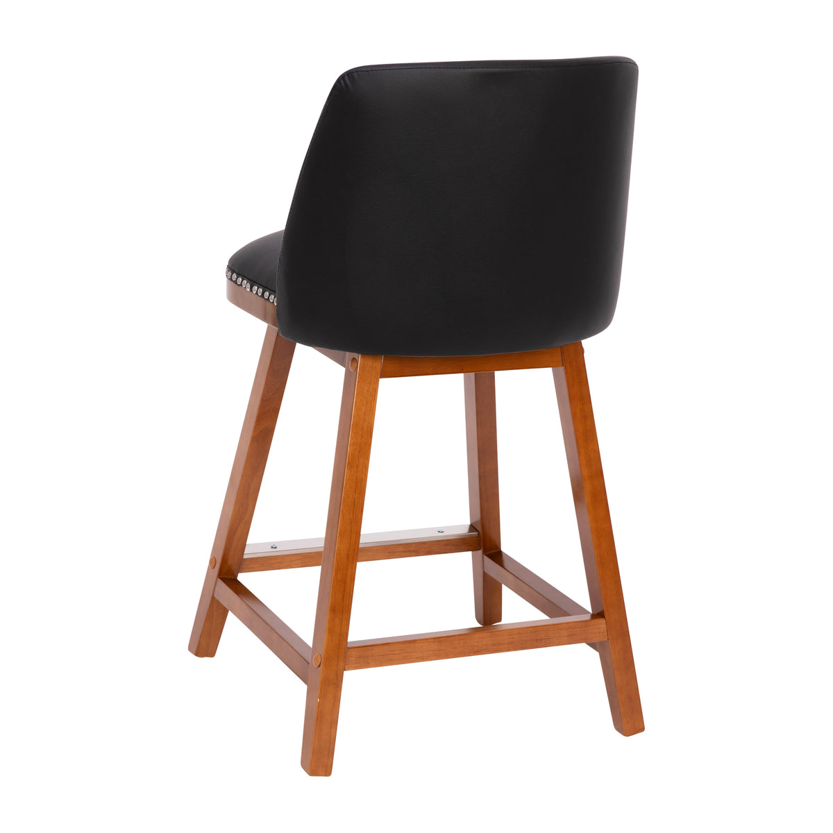 Black LeatherSoft |#| 2 PK Commercial Walnut Finish Wood Counter Stools - Nail Trim-Black LeatherSoft